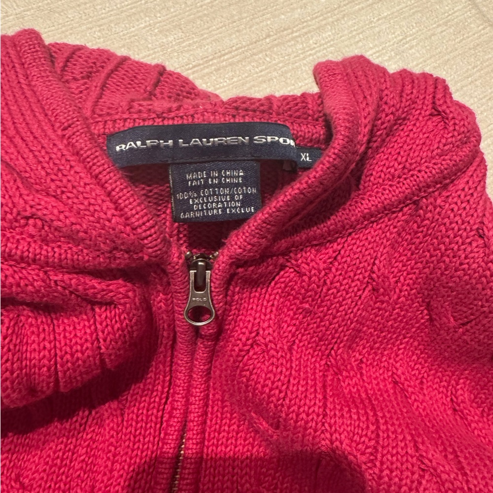Ralph Lauren woman’s Raspberry Cable-Knit Zip Hoodie - Picture 6 of 6